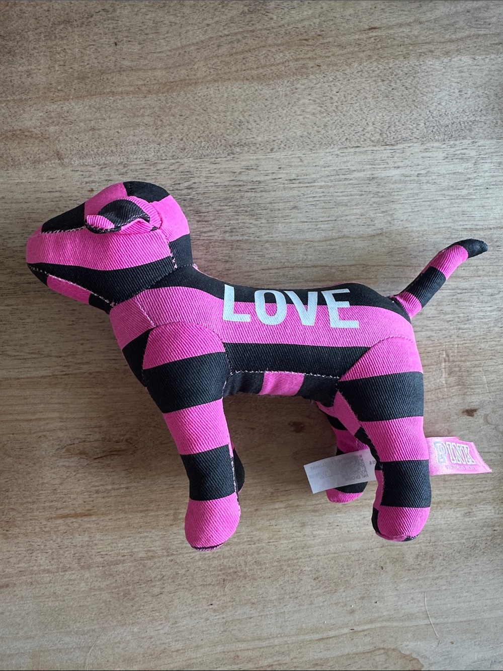 PINK Victoria's Secret Hot Pink and Black Striped Plush Dog